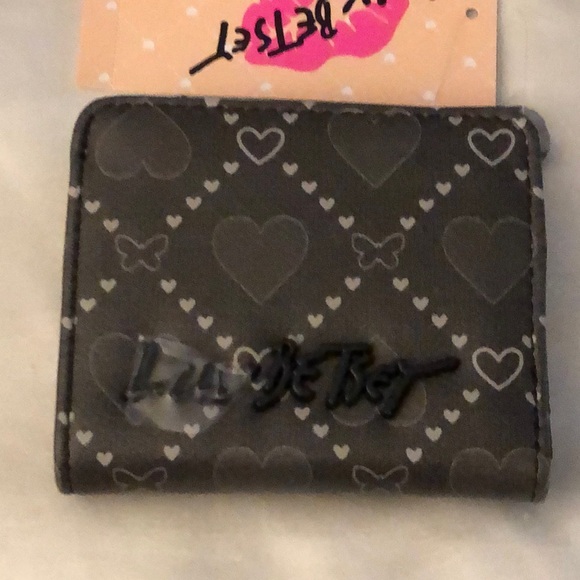 Betsey Johnson Luv Betsey Snap Card Wallet Black & Silver Heart & Butterflies - Picture 16 of 16